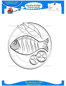 Çocuklar İçin Balık-Yemeği Boyama Sayfaları 